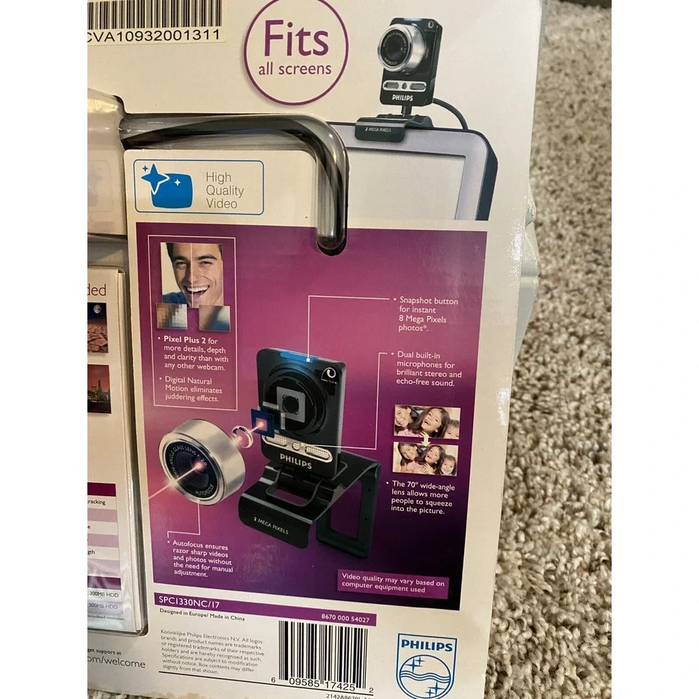 Philips SPC1330NC Webcam True 2.0MP Video 8.0MP Photo Autofocus Wide Angle Lens‎